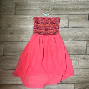 Dex Hi Low Aztec print coral dress